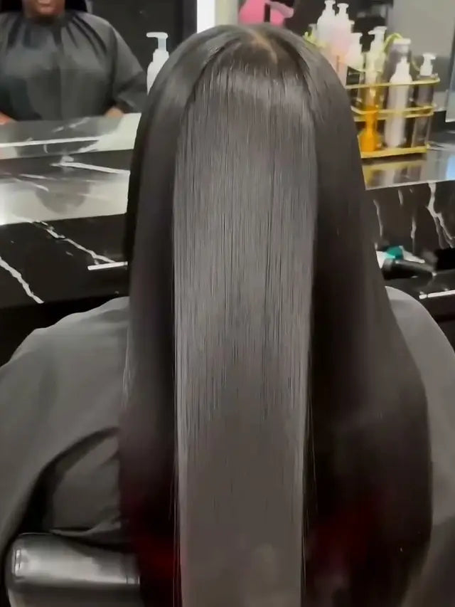 Wavy hair with a smooth glossy brushed section