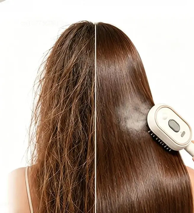 Frizzy hair before and silky hair after using Silkaya